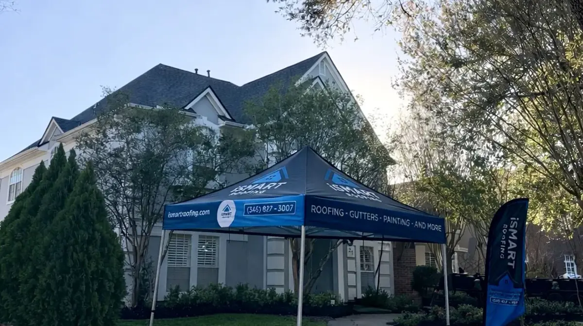 Residential roof storm damage restoration — before